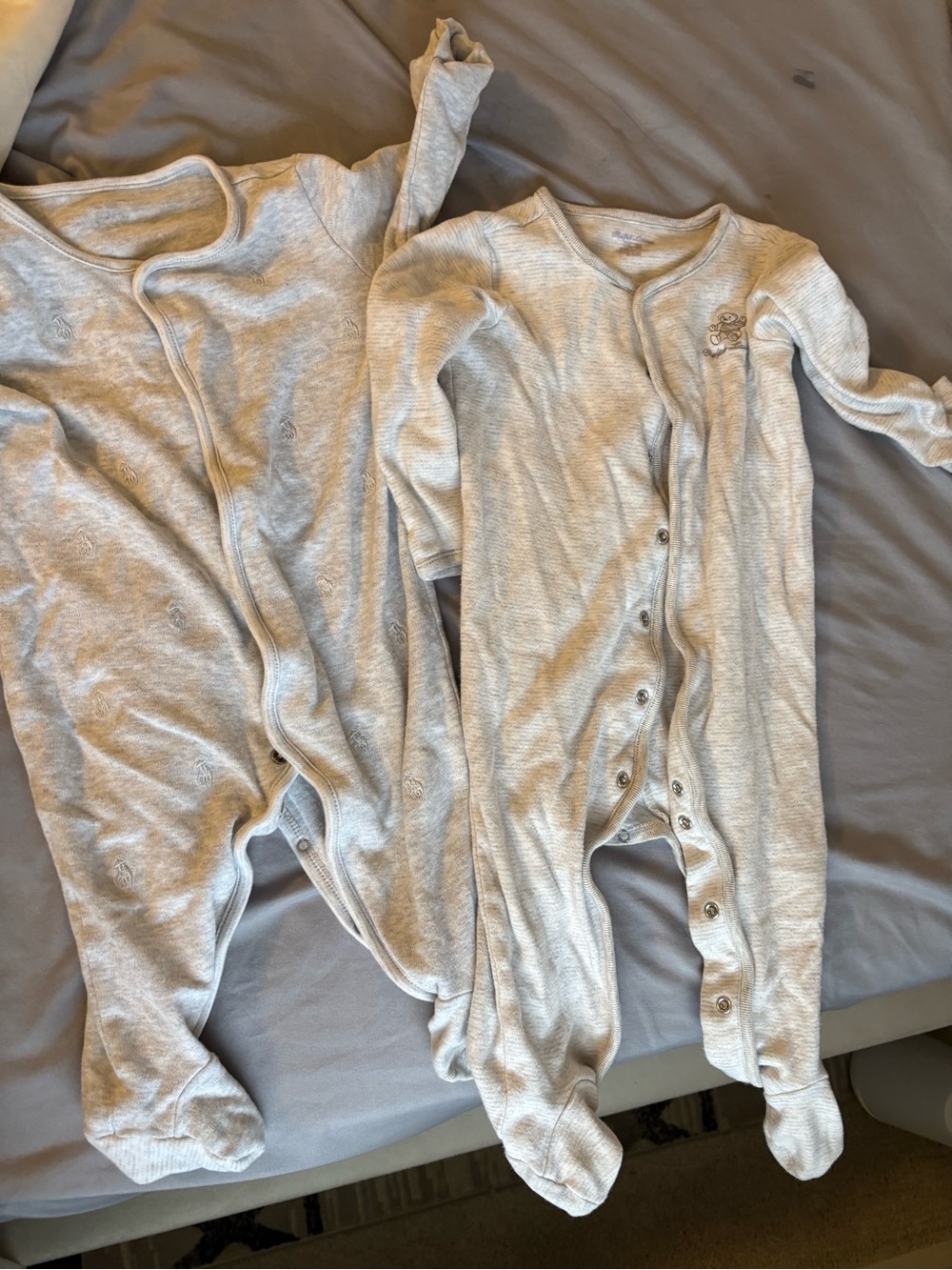 Neutral Light Gray Baby Footed Rompers - 2 Pack ralph lauren